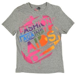 H&M‎ Y2K Fashion Against Aids Gray Graffiti Graphic Short Sleeve Tee Size M